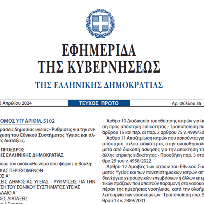 Σχέδιο νόμου του υπουργείου Υγείας «Δράσεις δημόσιας υγείας - Ρυθμίσεις για την ενίσχυση του Εθνικού Συστήματος Υγείας»
